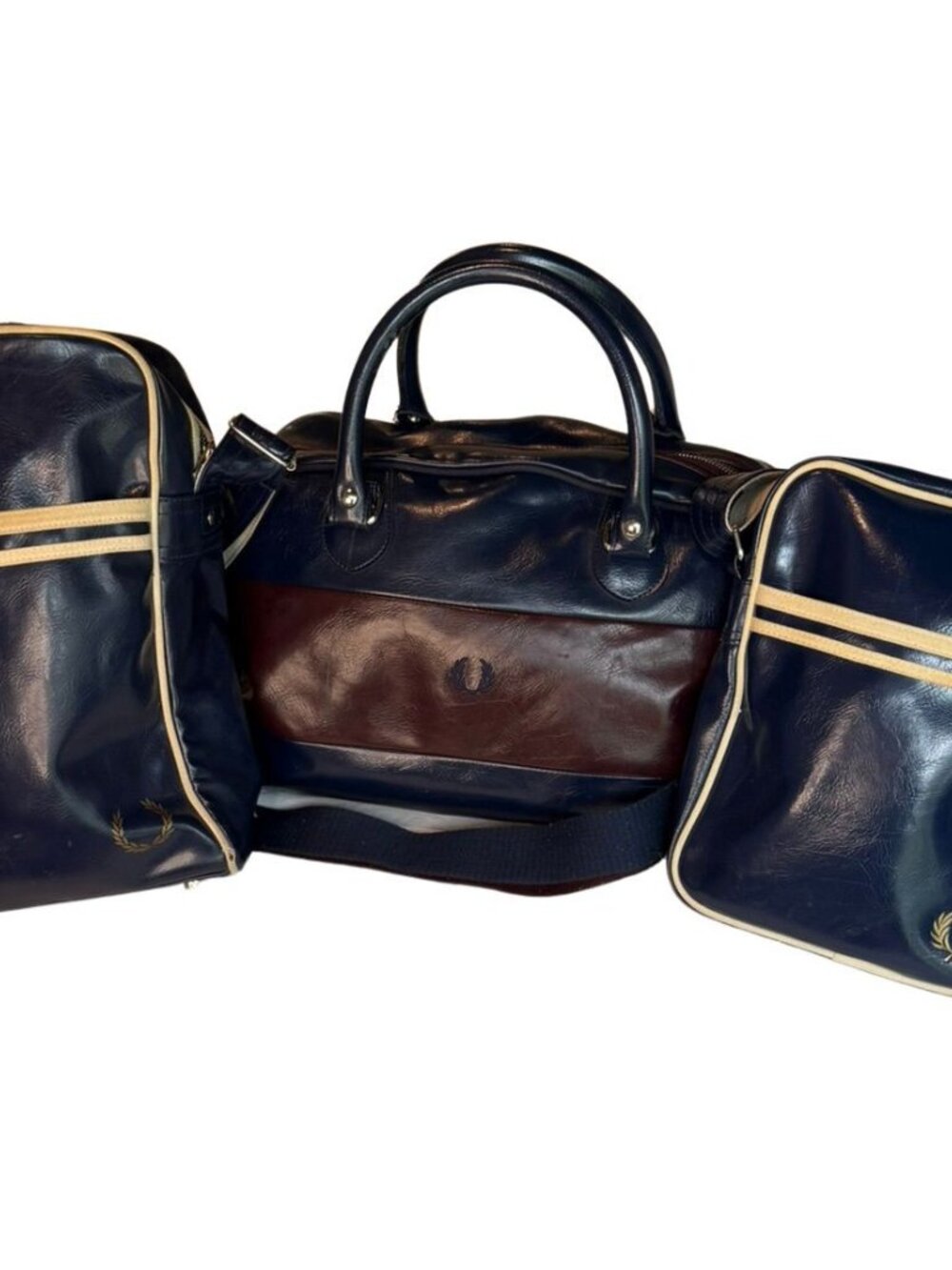 Vintage Fred Perry 3 Piece Navy Bag Set Holdall Crossbody & Shoulder Bags